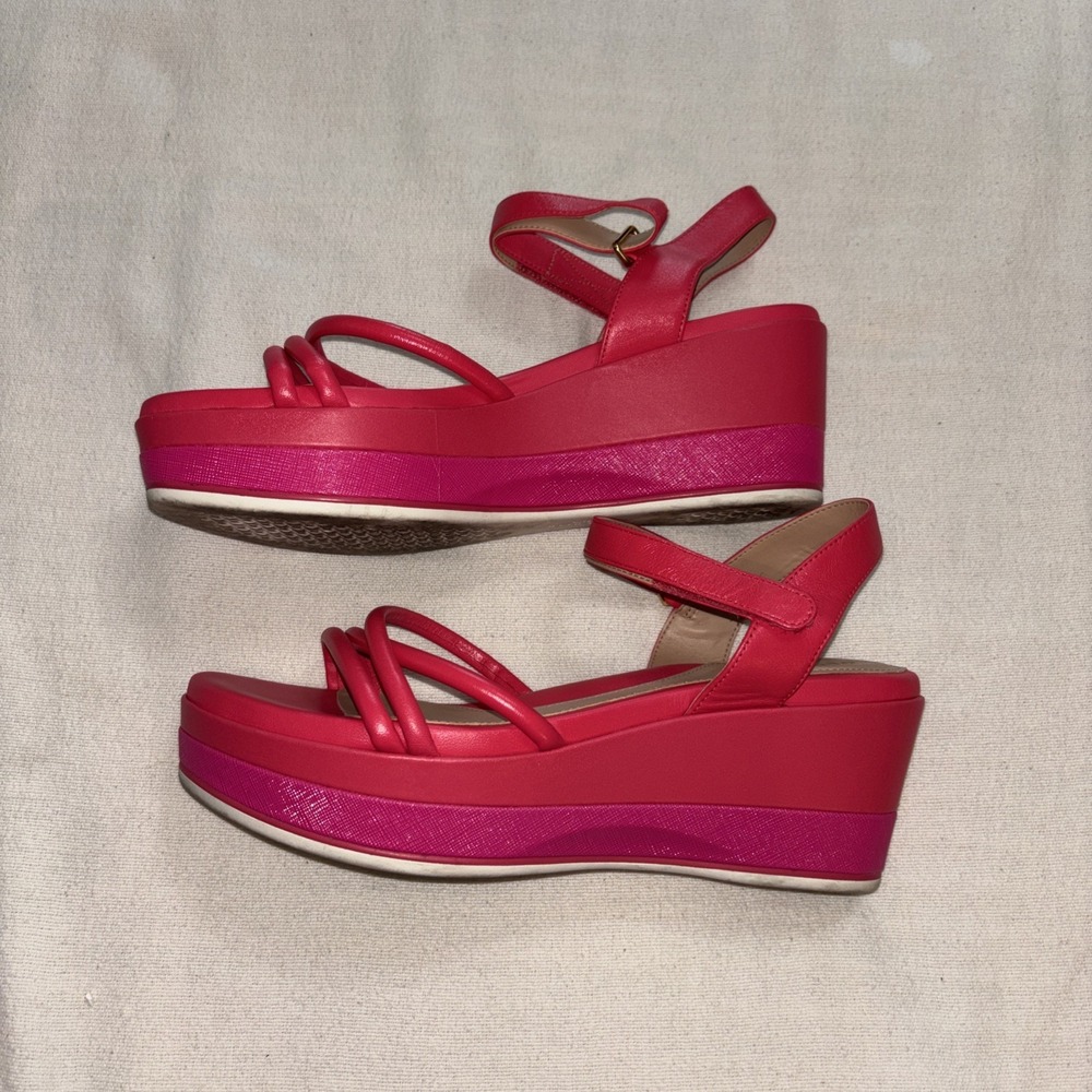 Cole Haan Women's Pink Addison Platform Wedge Leather Strappy Sandal Size 10B - Picture 4 of 10